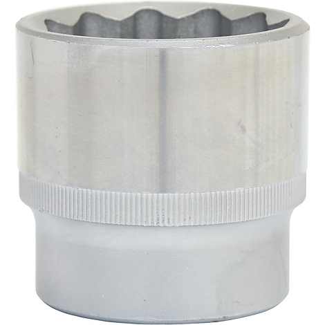 Metall-Steckschlüssel, silberfarben. Der Kopf hat eine gezahnte Innenseite.